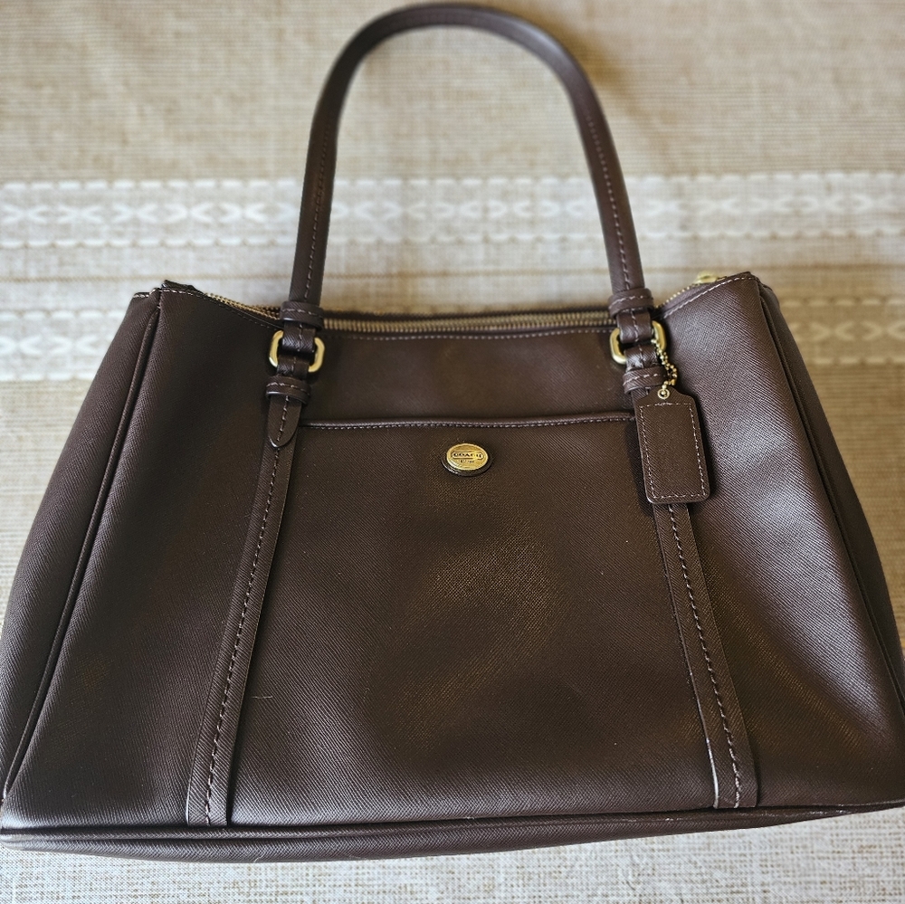 Coach leather carry tote bag brown